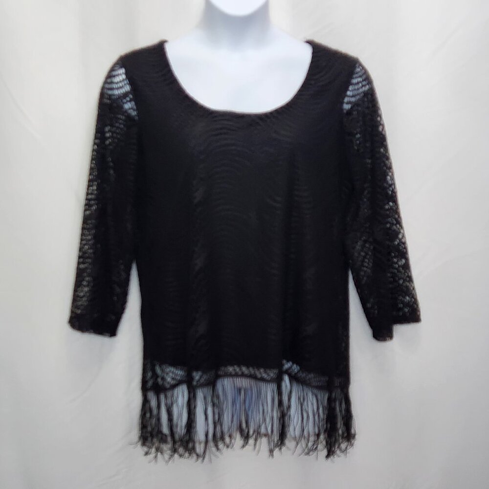 Melissa Paige Fringe Top Womens XL Black Blouse Boho Witchy Goth Whimsy 0207